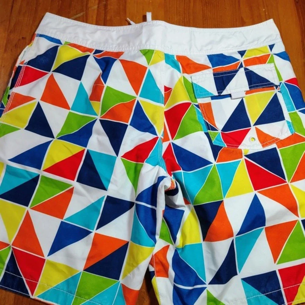 2 Swim Trunks Board‎ Shorts Old Navy L Geometric Print Blue Green Orange beach